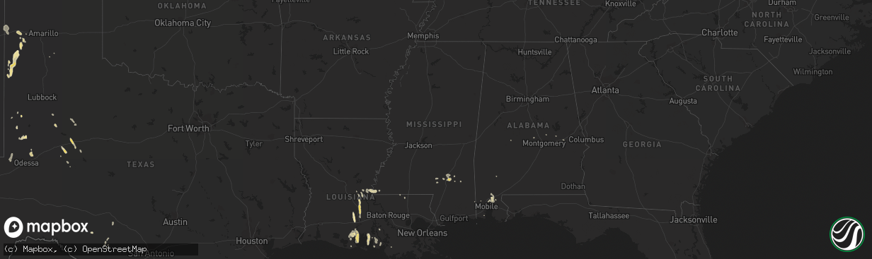 Hail map in Mississippi on June 29, 2013