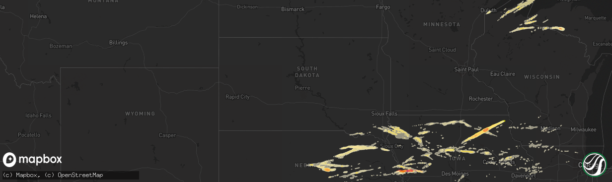 Hail map in South Dakota on June 29, 2014