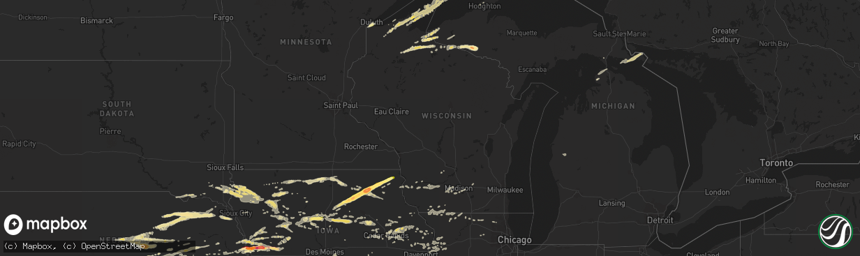 Hail map in Wisconsin on June 29, 2014