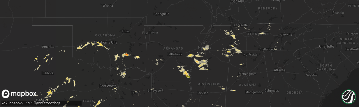 Hail map in Arkansas on June 29, 2015