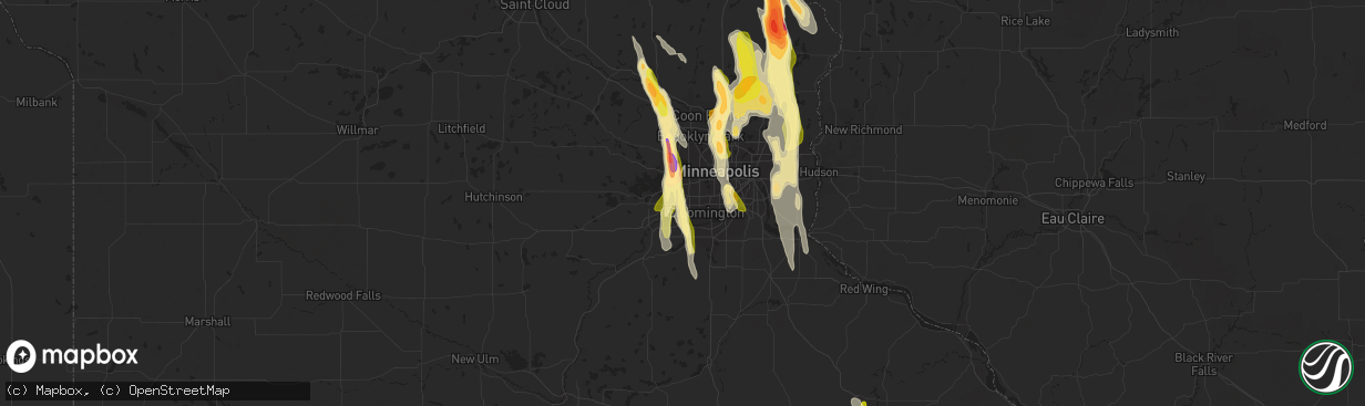 Hail map in Eden Prairie, MN on June 29, 2015