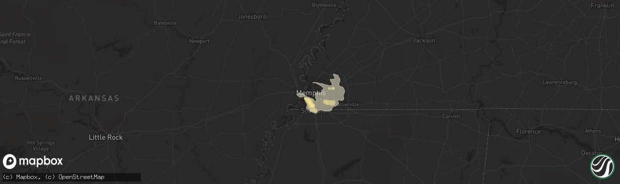 Hail map in Memphis, TN on June 29, 2015