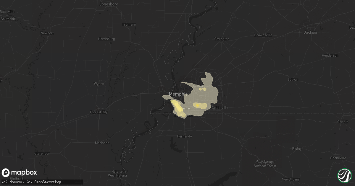 Hail map in Memphis, TN on June 29, 2015