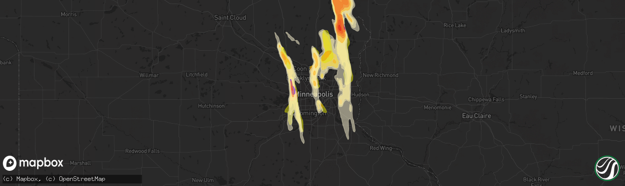 Hail map in Minneapolis, MN on June 29, 2015