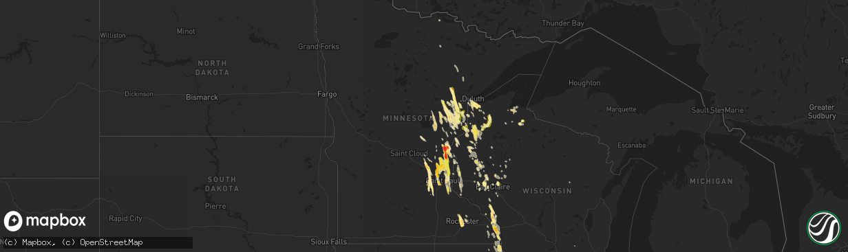 Hail map in Minnesota on June 29, 2015