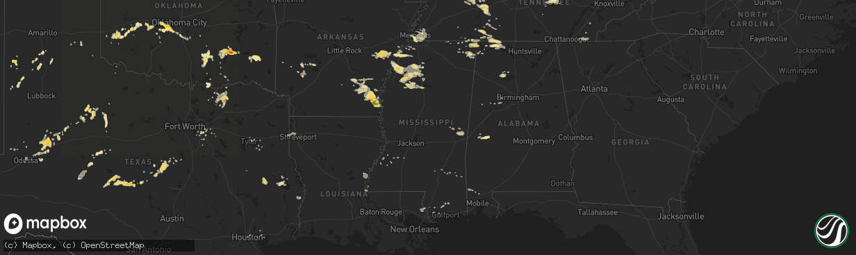 Hail map in Mississippi on June 29, 2015