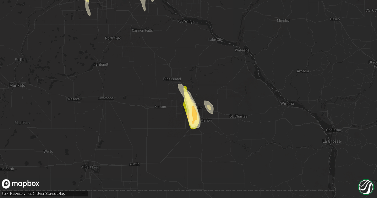 Hail map in Rochester, MN on June 29, 2015