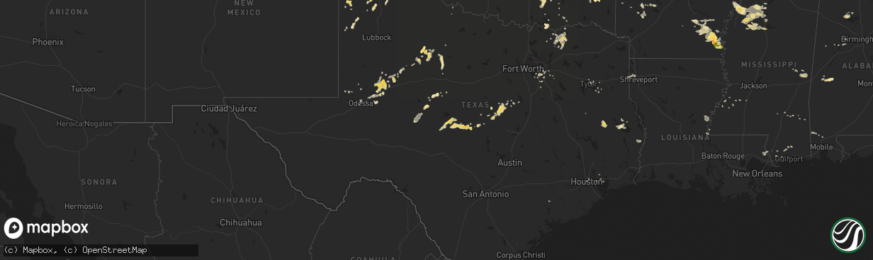 Hail map in Texas on June 29, 2015