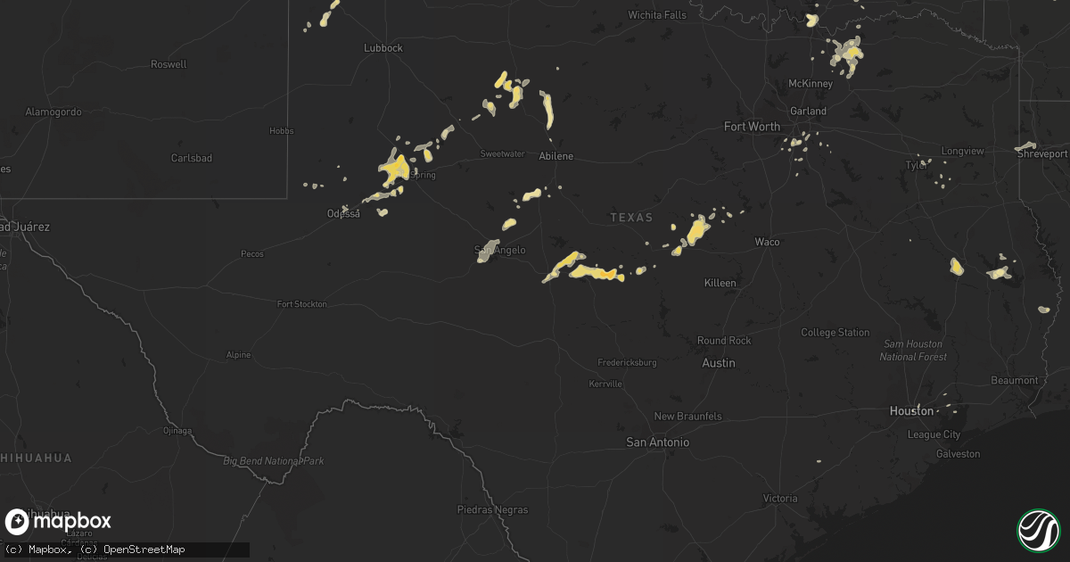 Hail map in Texas on June 29, 2015