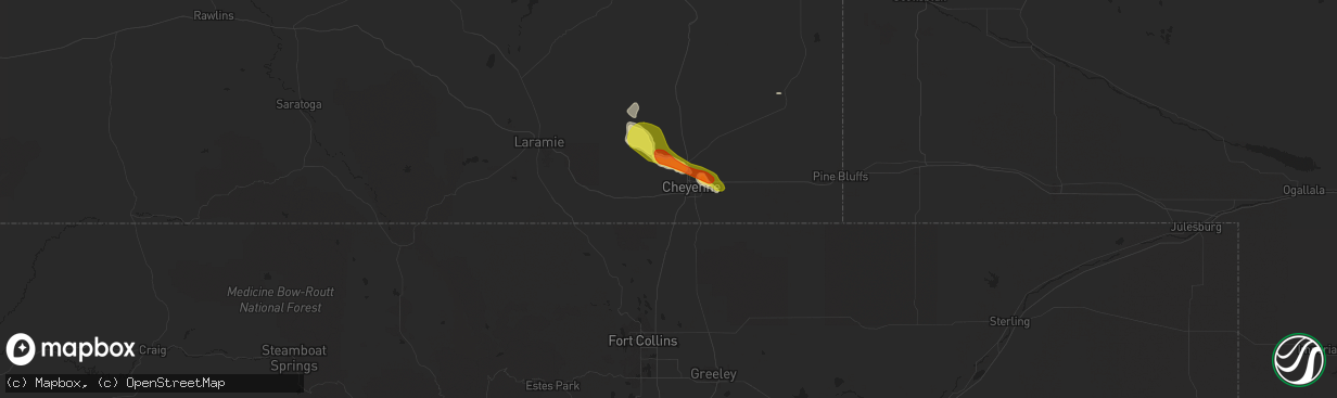 Hail map in Cheyenne, WY on June 29, 2016