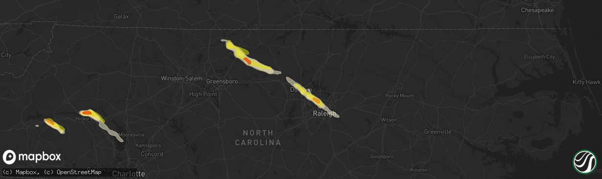 Hail map in Durham, NC on June 29, 2016