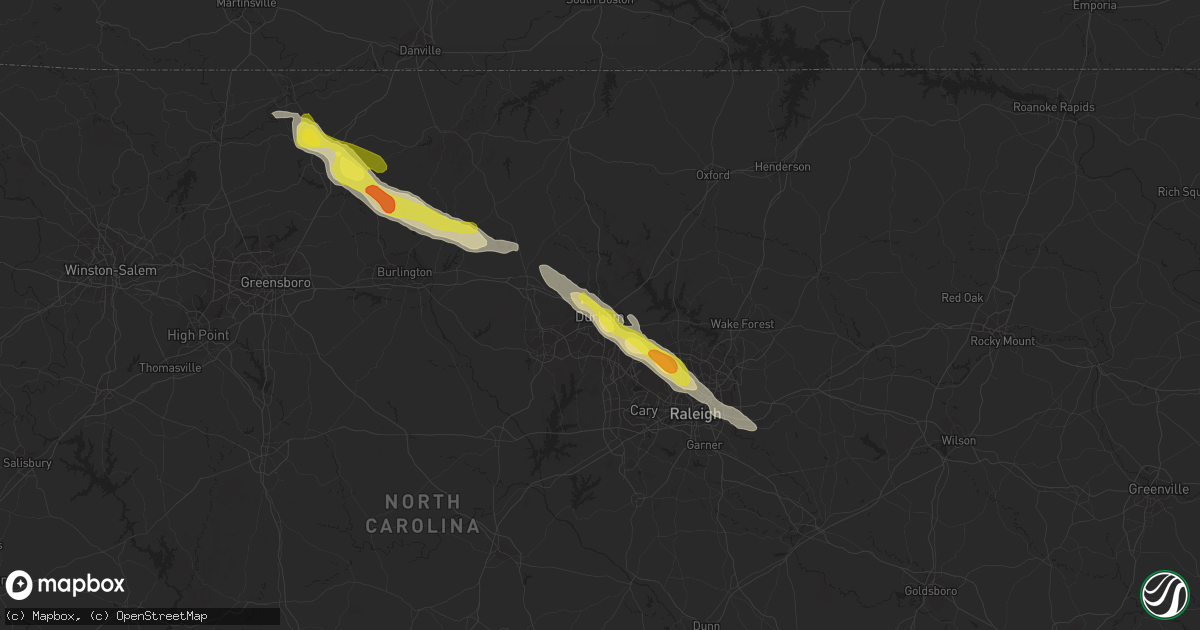 Hail map in Durham, NC on June 29, 2016