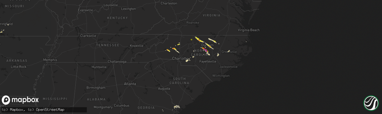 Hail map in North Carolina on June 29, 2016