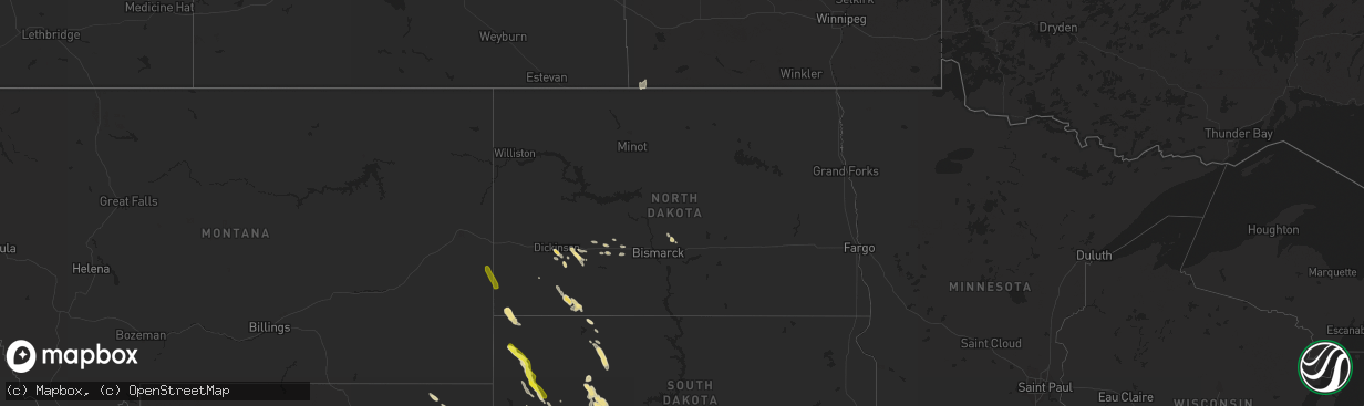 Hail map in North Dakota on June 29, 2016