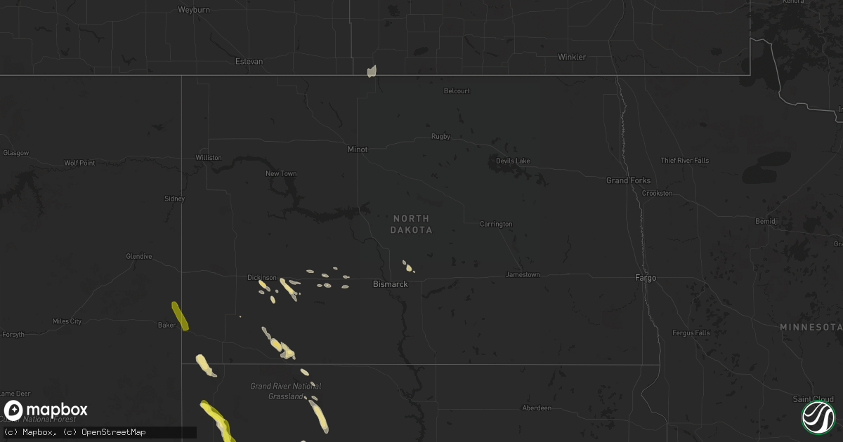 Hail map in North Dakota on June 29, 2016