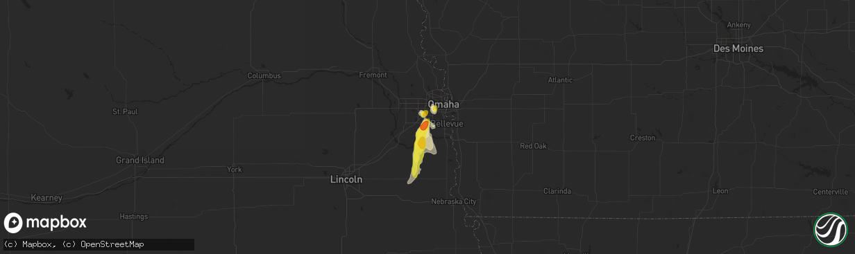 Hail map in Papillion, NE on June 29, 2016