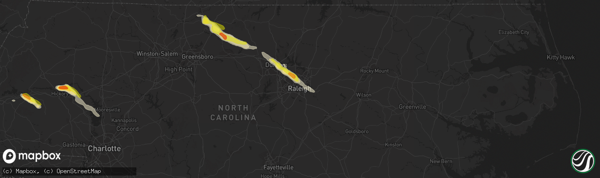 Hail map in Raleigh, NC on June 29, 2016