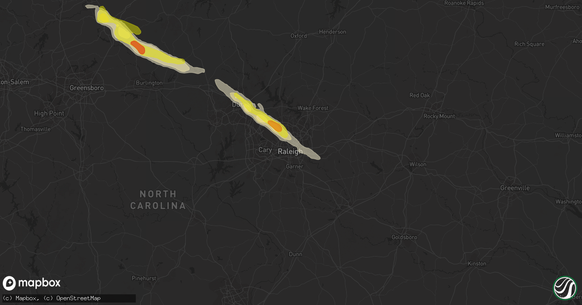 Hail map in Raleigh, NC on June 29, 2016