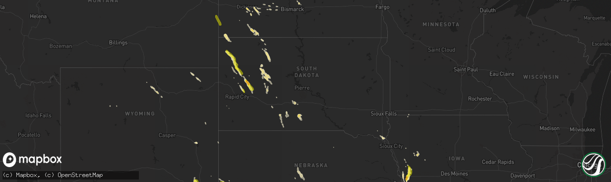 Hail map in South Dakota on June 29, 2016