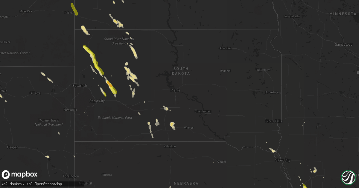 Hail map in South Dakota on June 29, 2016
