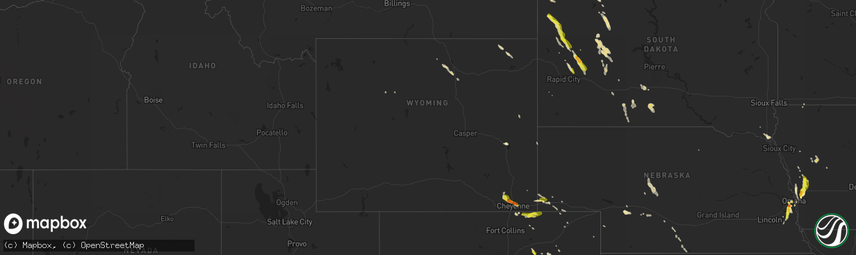 Hail map in Wyoming on June 29, 2016