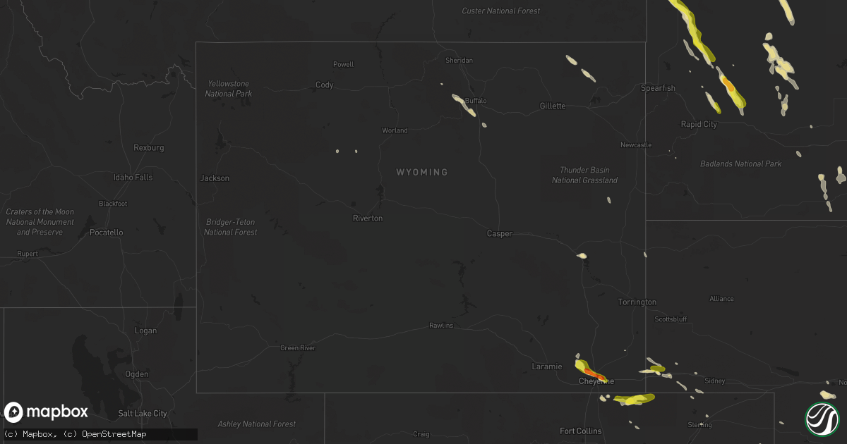 Hail map in Wyoming on June 29, 2016
