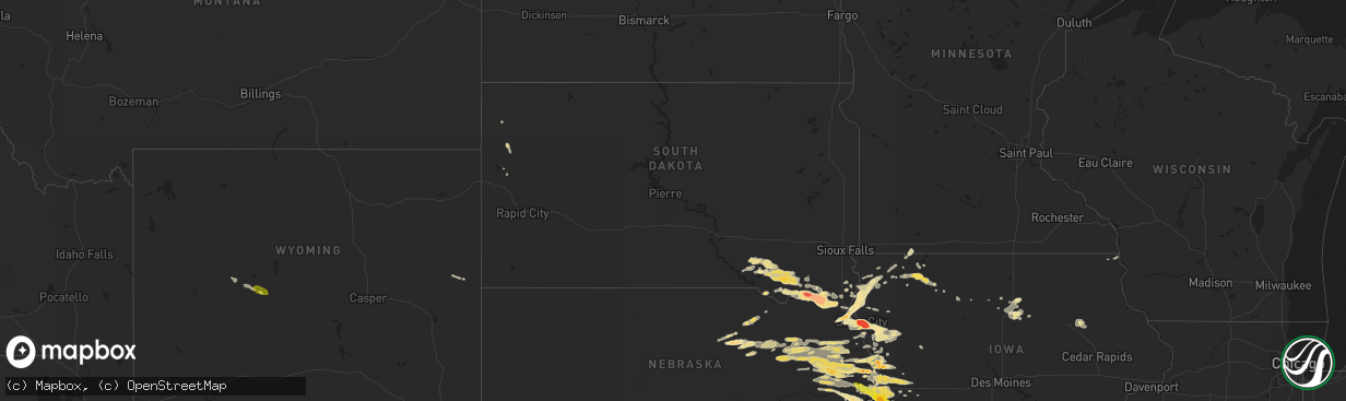 Hail map in South Dakota on June 29, 2017