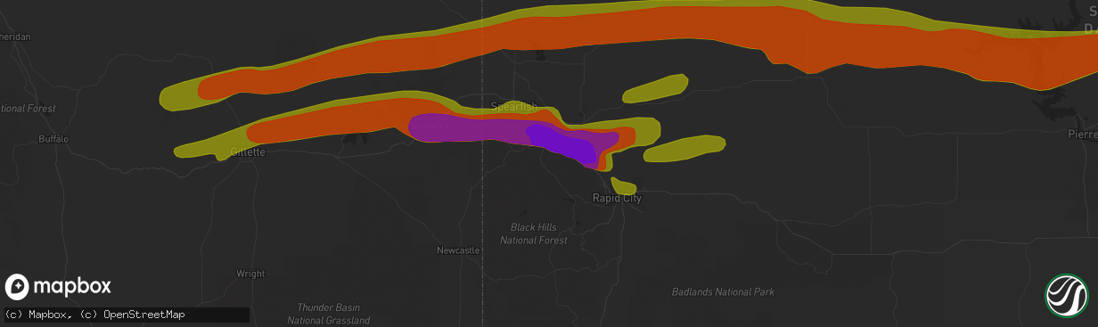 Hail map in Deadwood, SD on June 29, 2018