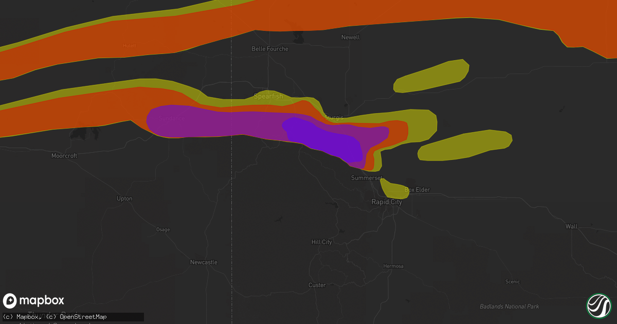 Hail map in Deadwood, SD on June 29, 2018