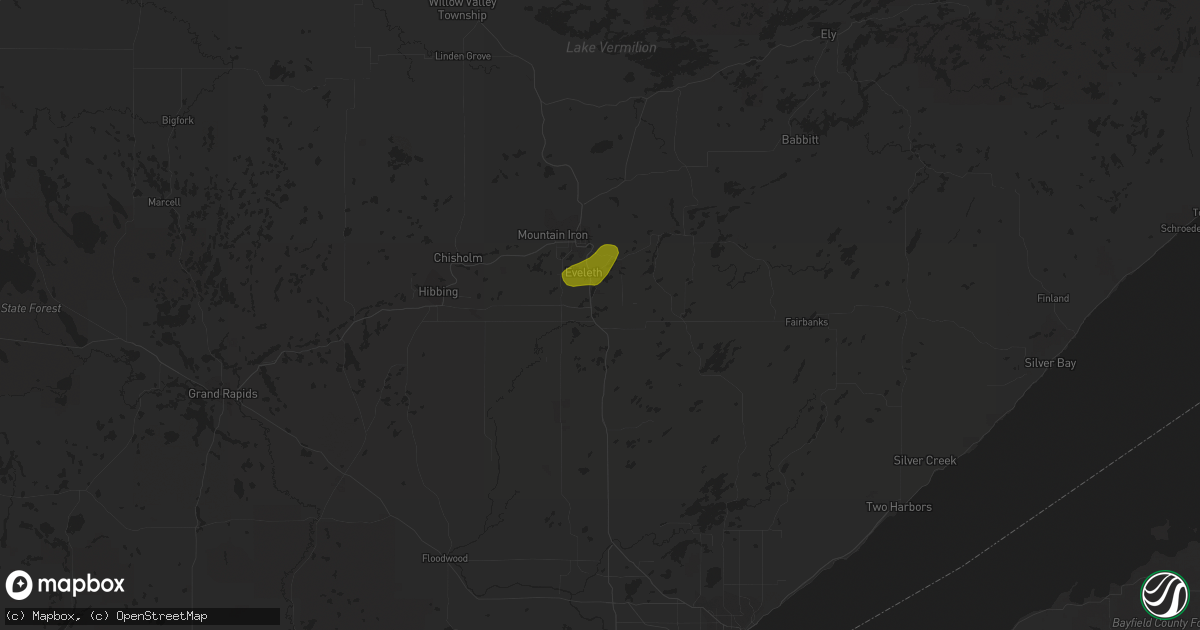 Hail map in Eveleth, MN on June 29, 2018