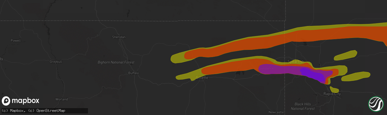 Hail map in Gillette, WY on June 29, 2018