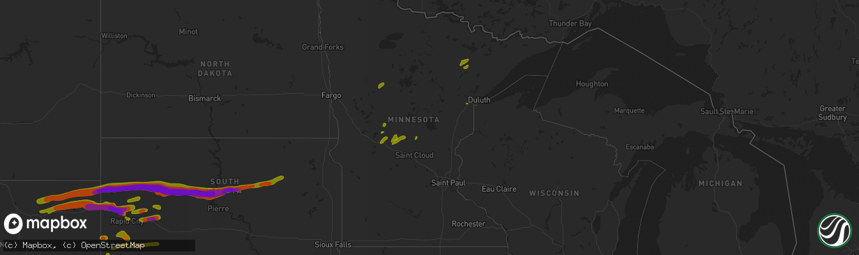 Hail map in Minnesota on June 29, 2018