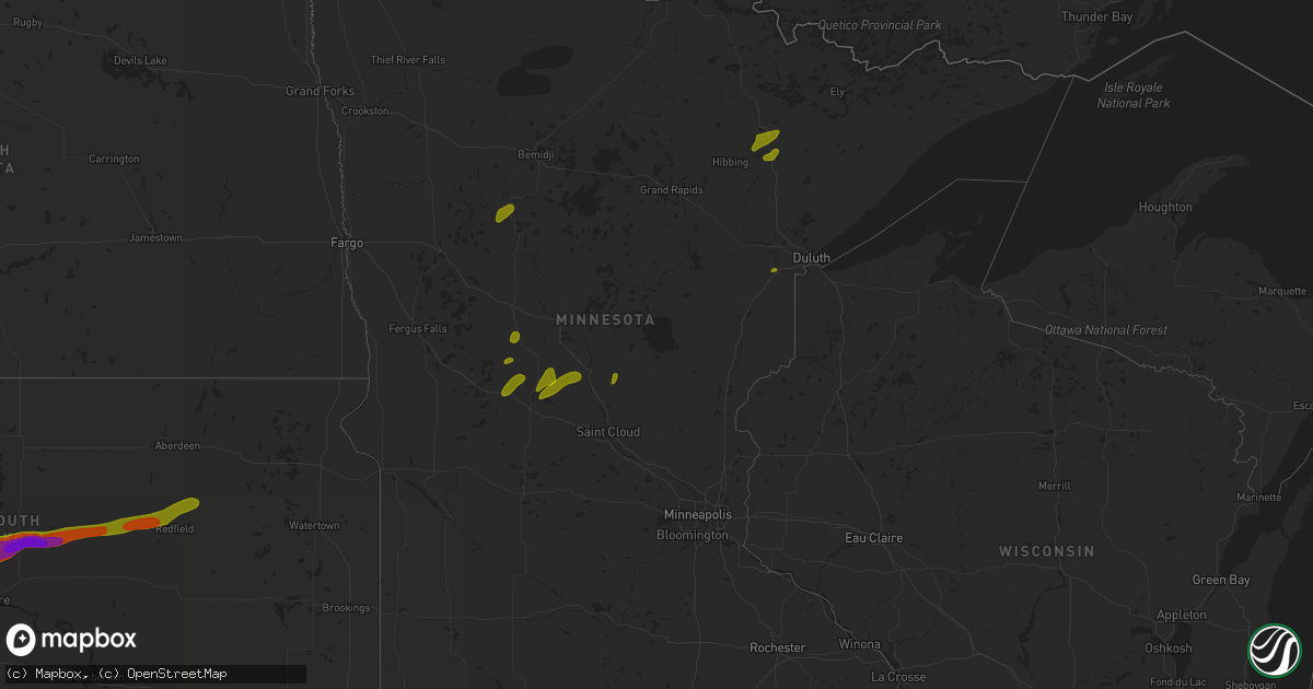 Hail map in Minnesota on June 29, 2018