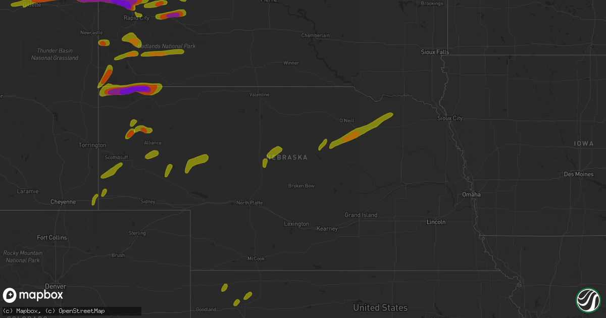 Hail map in Nebraska on June 29, 2018