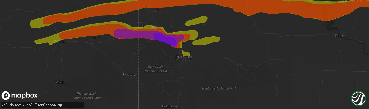 Hail map in Rapid City, SD on June 29, 2018