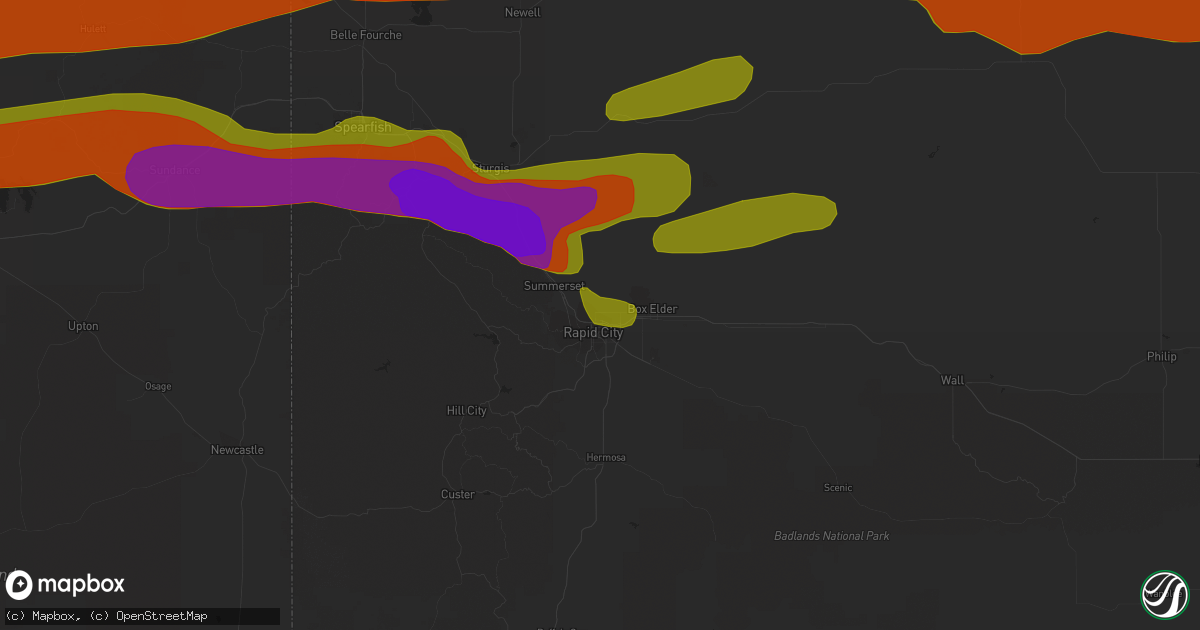 Hail map in Rapid City, SD on June 29, 2018