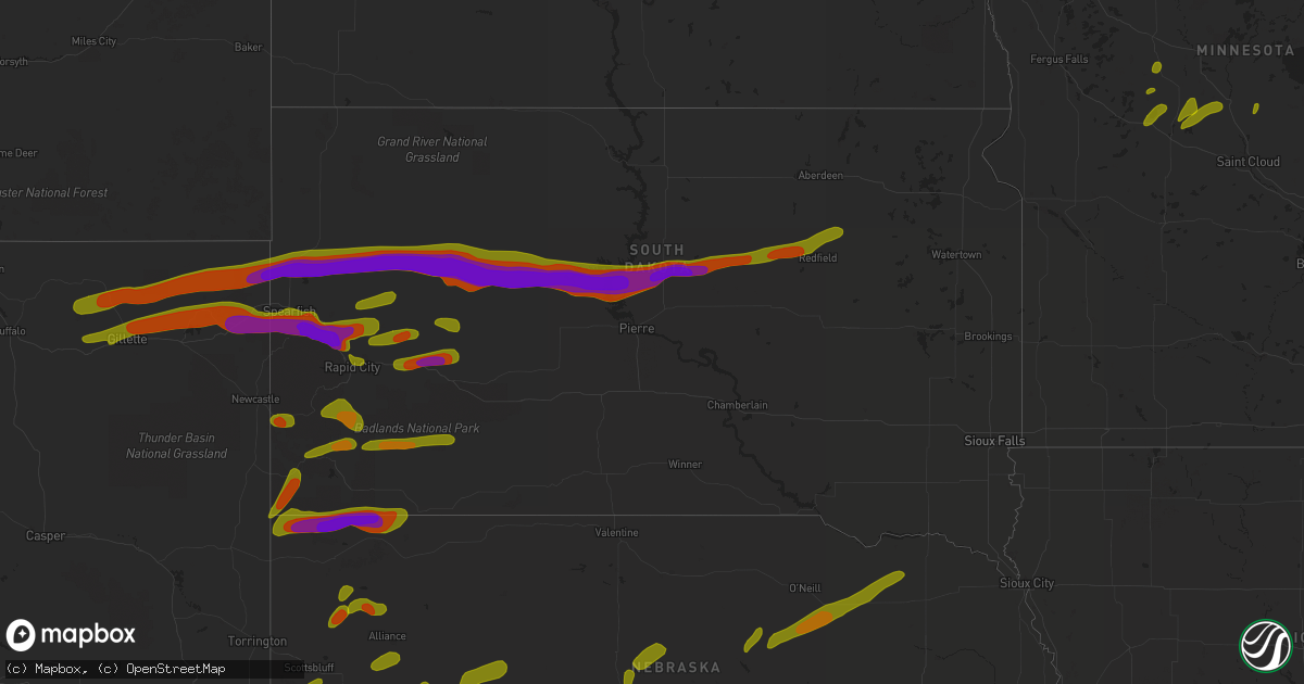 Hail map in South Dakota on June 29, 2018
