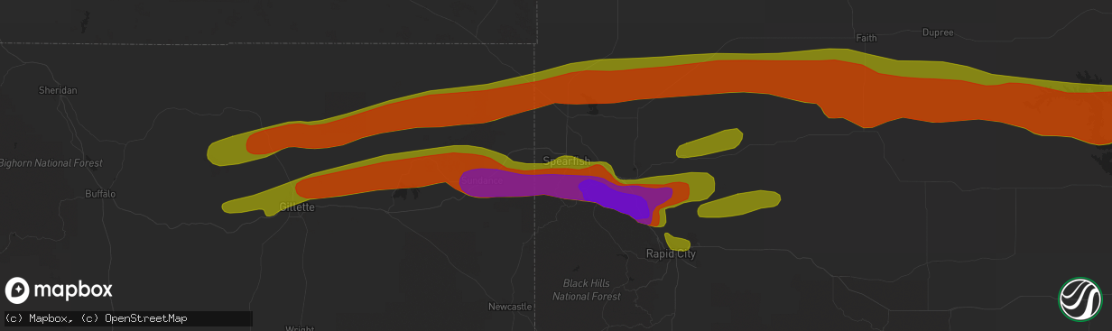 Hail map in Spearfish, SD on June 29, 2018