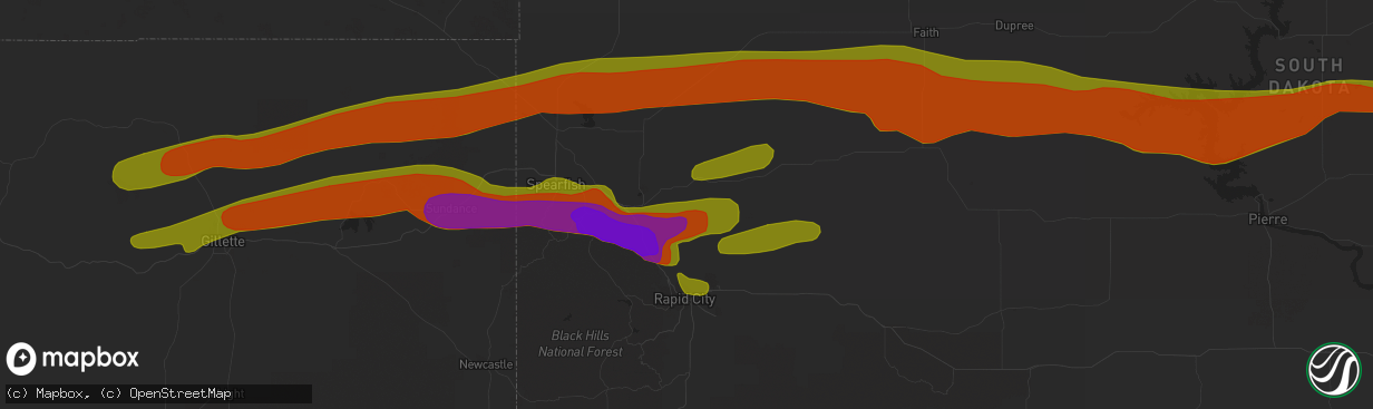 Hail map in Sturgis, SD on June 29, 2018