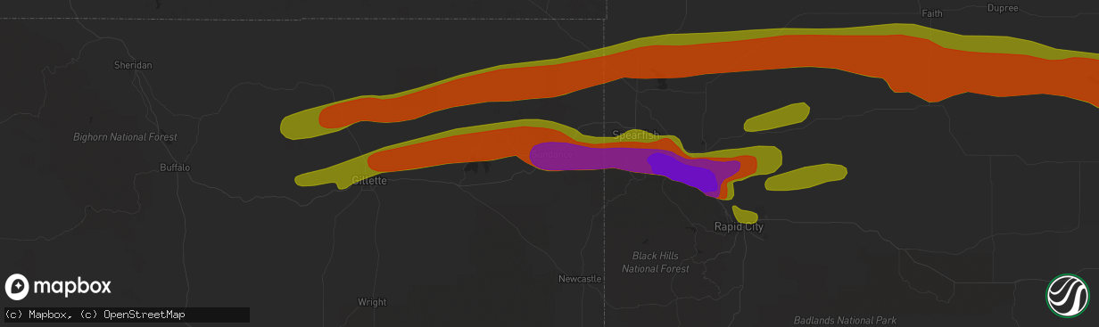 Hail map in Sundance, WY on June 29, 2018