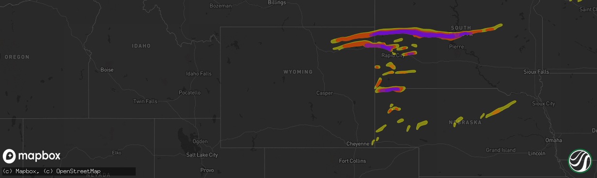 Hail map in Wyoming on June 29, 2018