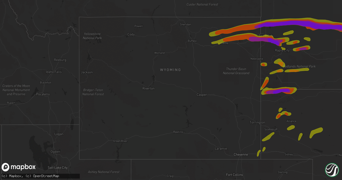 Hail map in Wyoming on June 29, 2018