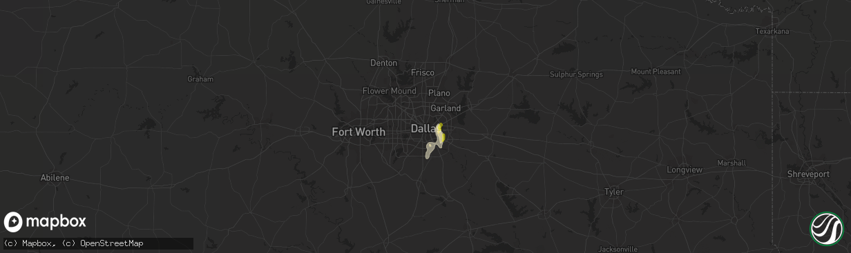 Hail map in Dallas, TX on June 29, 2019