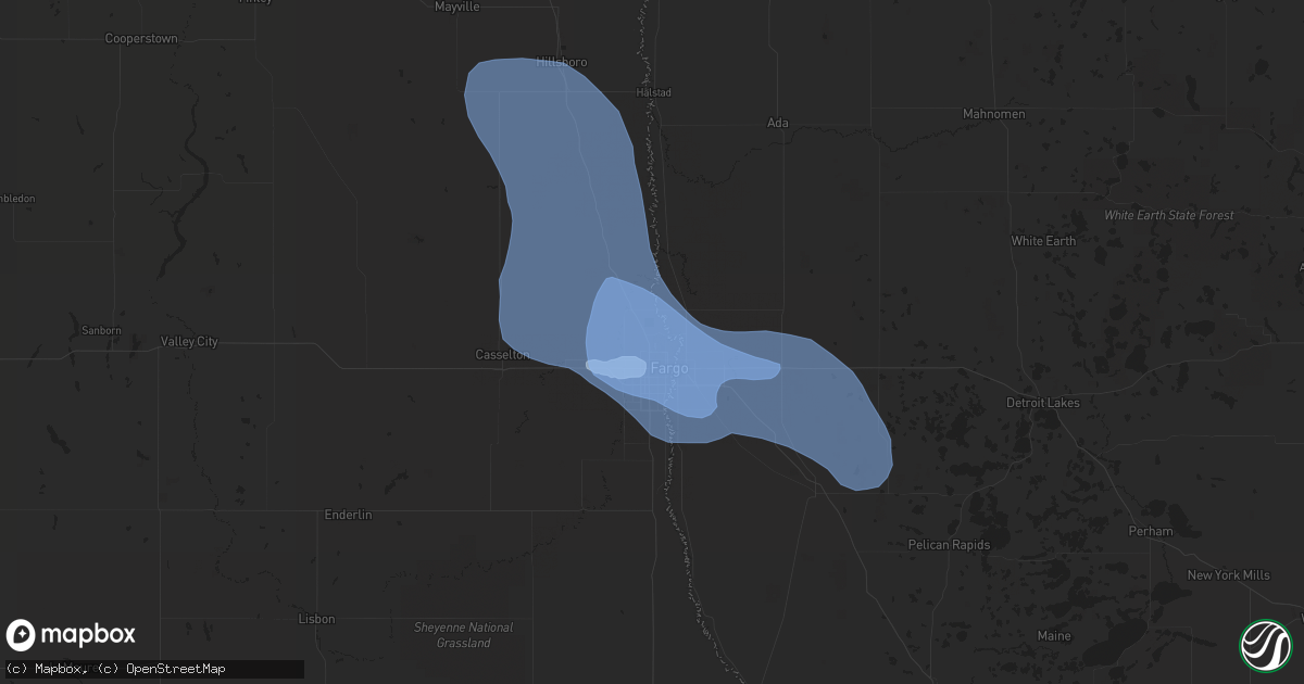 Hail map in Fargo, ND on June 29, 2019