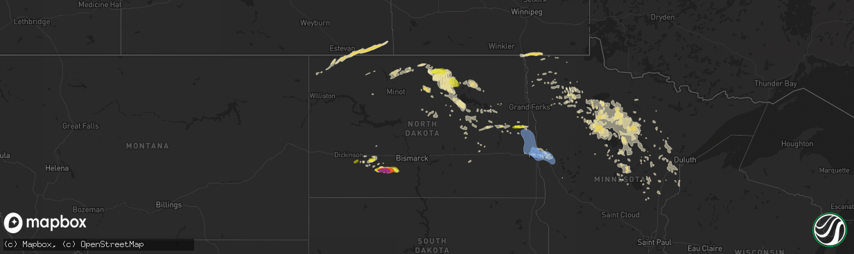 Hail map in North Dakota on June 29, 2019