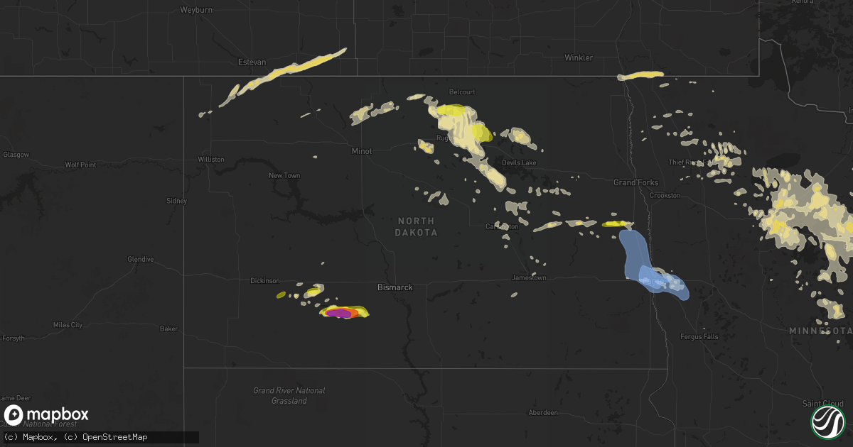 Hail map in North Dakota on June 29, 2019