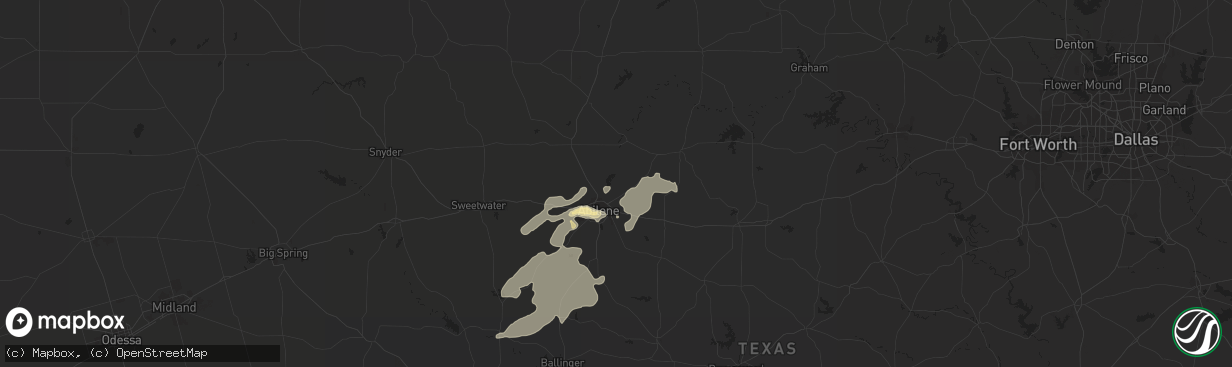 Hail map in Abilene, TX on June 29, 2020