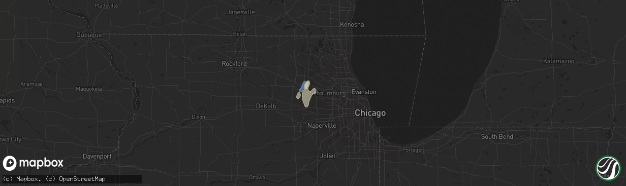 Hail map in Elgin, IL on June 29, 2020