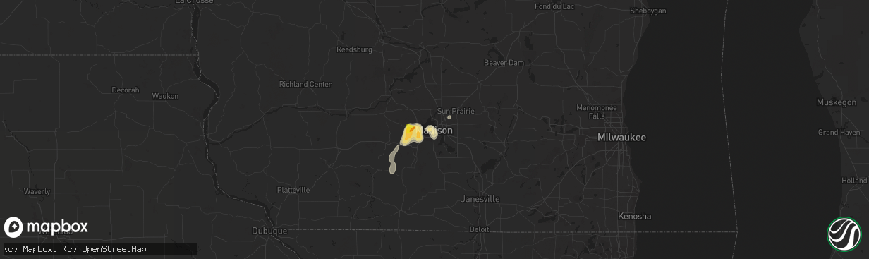 Hail map in Madison, WI on June 29, 2020