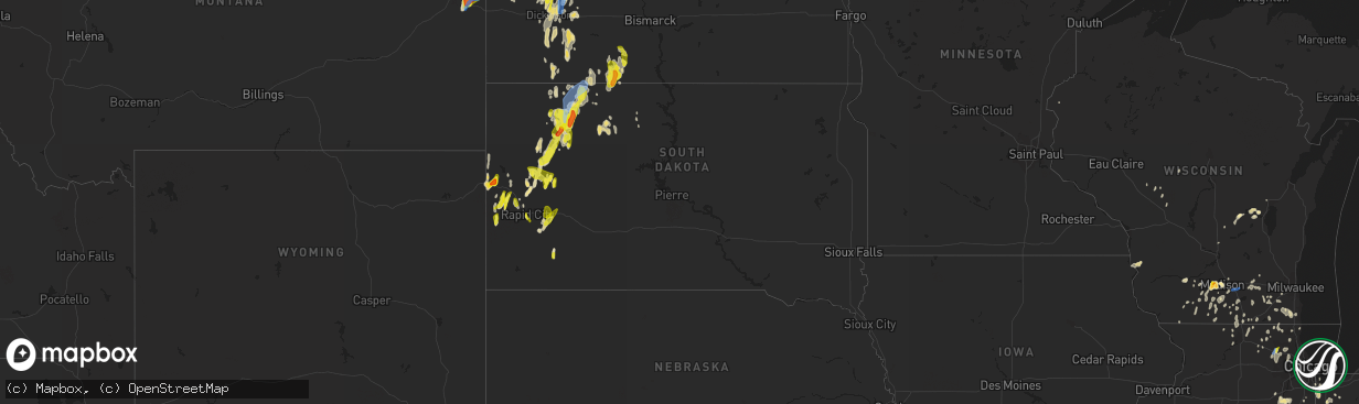 Hail map in South Dakota on June 29, 2020